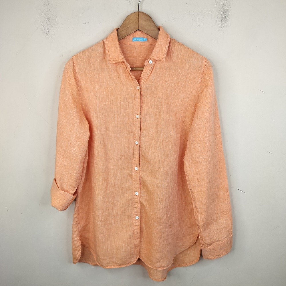 J. McLaughlin Linen Button Down Shirt Tunic Medium Preppy Casual Orange
